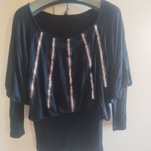 Chic Black Blouse with Silver Detailing